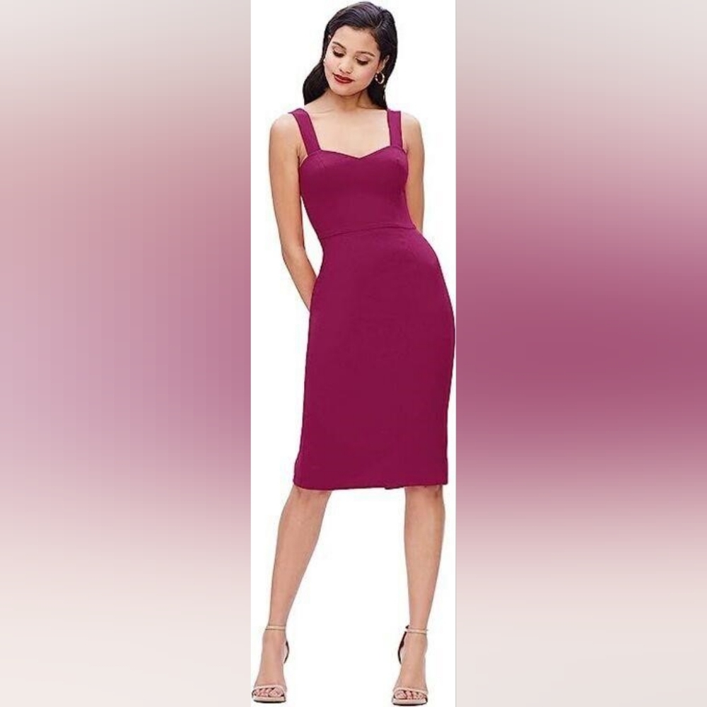 Magenta Sweetheart Neckline Midi Bodycon Dress